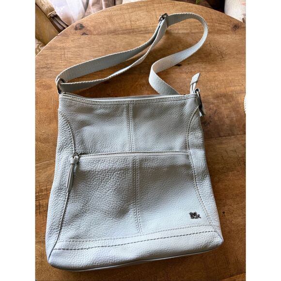 The Sak Leather Crossbody Bag Ice Grey Adjustable Strap Shoulder Purse - Picture 1 of 8